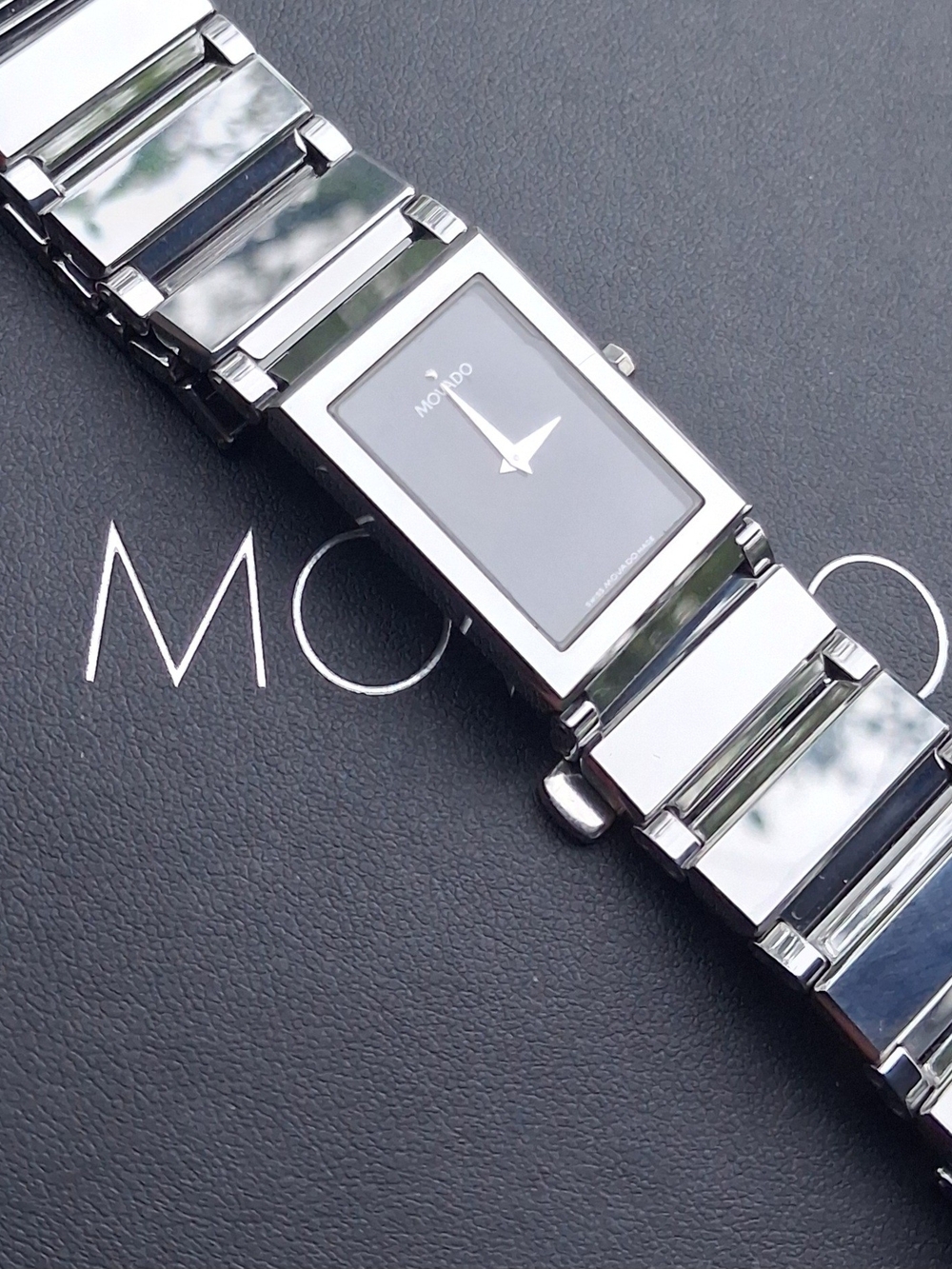 Movado Men's Stainless Steel Rectangular Bracelet Watch - Black Dial - Picture 3 of 13